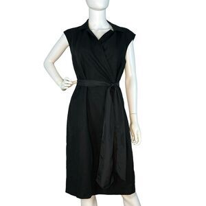Narciso Rodriguez Size 10 Wrap Dress Sleeveless Black Linen Missing Belt